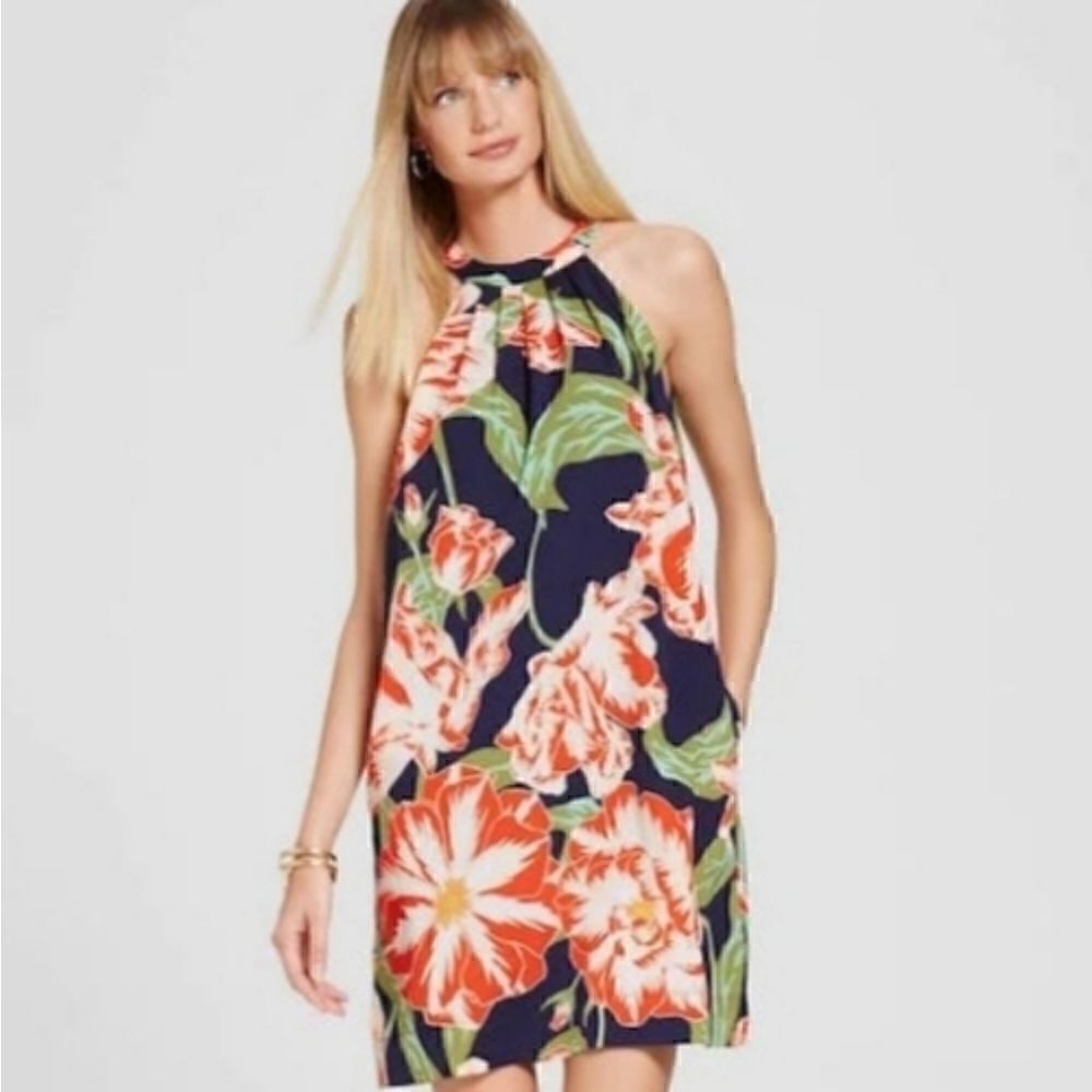 EC ISANI FOR TARGET TIE BEHIND THE NECK KEYHOLE IN BACK FLORAL HALTER DRESS SZ.M